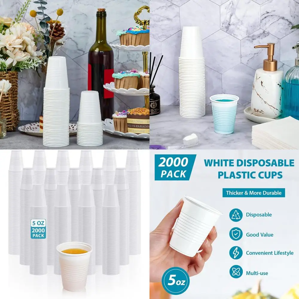 

2000 Pack of 5 oz White Plastic Cups - Disposable for Tasting and Drinking