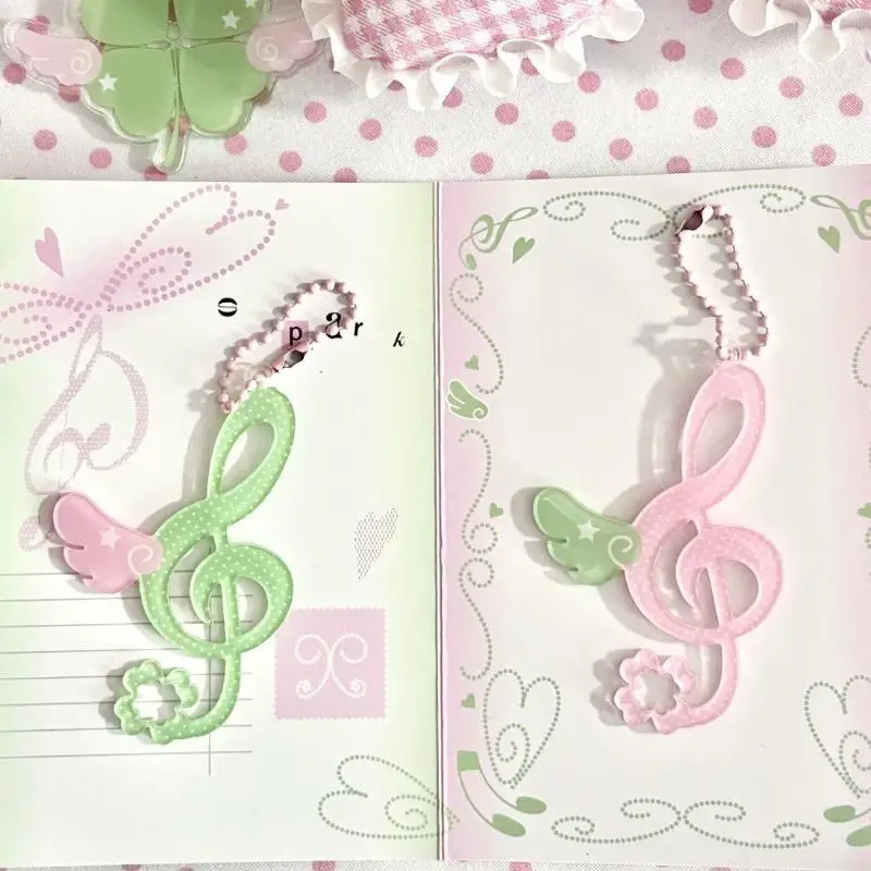 Lucky Clover Wing Charm Music Note Keychain Bag Pendant for Women Girls Purse Backpack Novelty Accessories