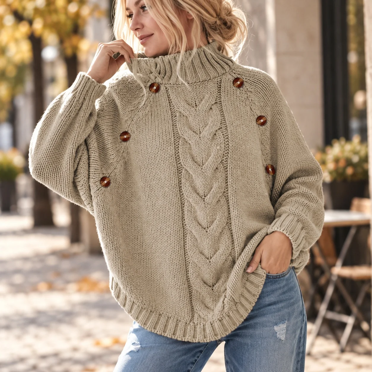 Long Sleeve Pullover Sweater Standard Length Streetwear with Loose Fit Medium Weight Heat Set Finish Single Women Sweater
