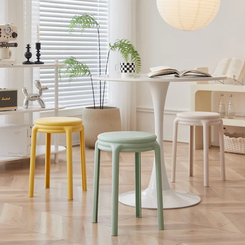 

European-style Stool Plastic Household Adult Cream Wind Round Stool Can Be Stacked, Simple Modern Dining Table Spare Chair Hotel