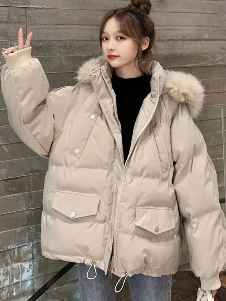 Winter Hooded Coat Women Oversized Warm Thick Parkas Female Korean Fashion Down Padding Jackets Casual Stand Collar Outerwear