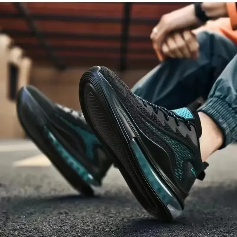 Calçados esportivos casuais masculinos, sola grossa, aumento de altura, amortecimento de ar, absorção de choque e bloqueio de cor, tênis de corrida