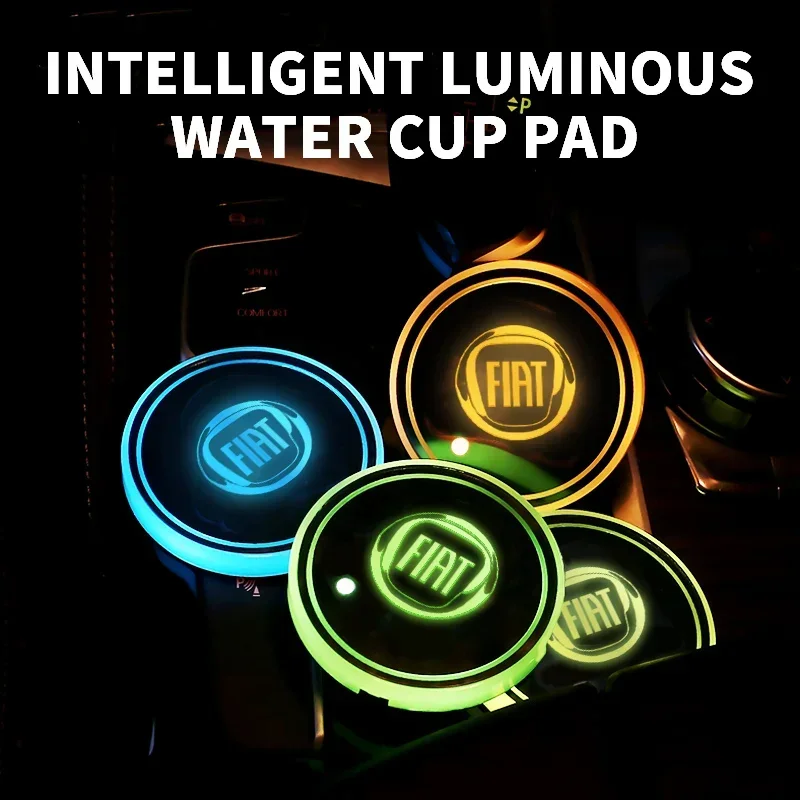 1/2pc Car Luminous Water Cup Pad For Fiat 500 Panda Freemont Abarth Argo Punto Uno Doblo Stilo Bravo Ducato Pondo FR Accessories