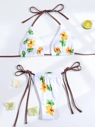 Miyouj 2024 Bikinis Low Waist Swimsuit Printed Swimwear Women Two Piece Suits Triangle Bathsuit Sexy Biquinis Bandage Beachwear