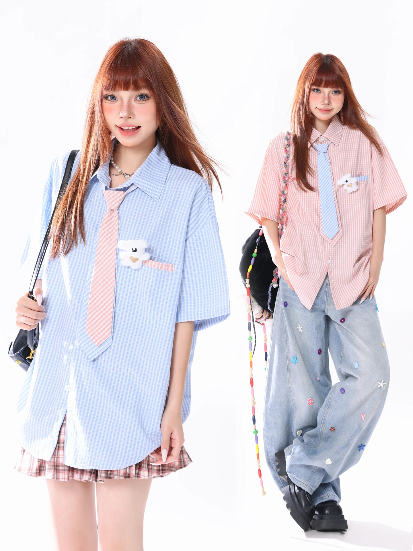 

Повседневная свободная женская рубашка с коротким рукавом, летняя, дышащая, из смесового полиэстера, хлопка и лиоцелла, с клетчатым узором, с воротником