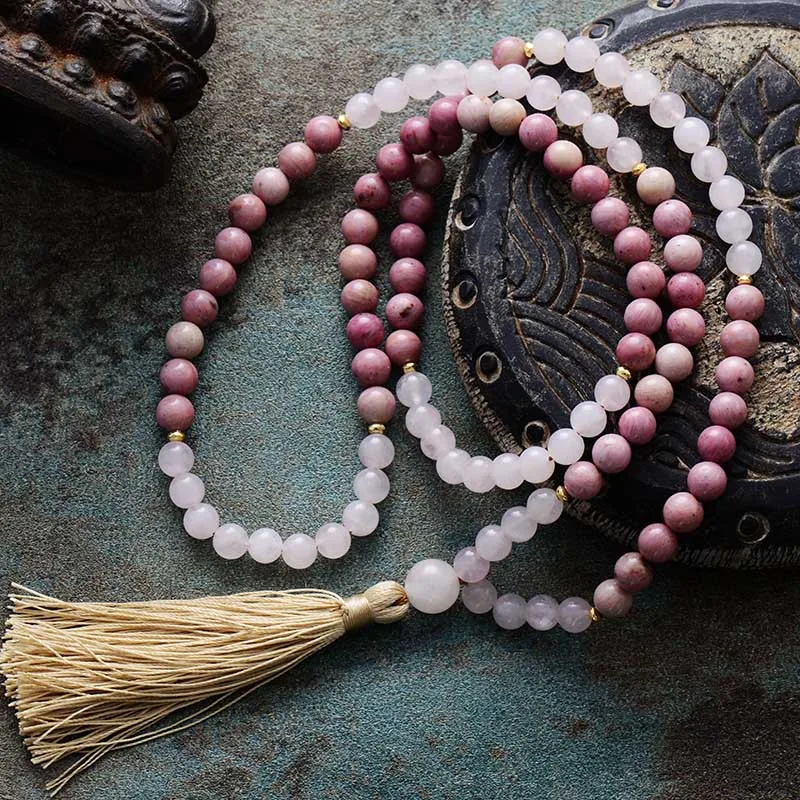 

Kaseakia 108 Pieces of Natural Stone Tassel Necklace 8mm Mala Bead Prayer Beaded Sweater Chain Long Necklace Jewelry Accessory