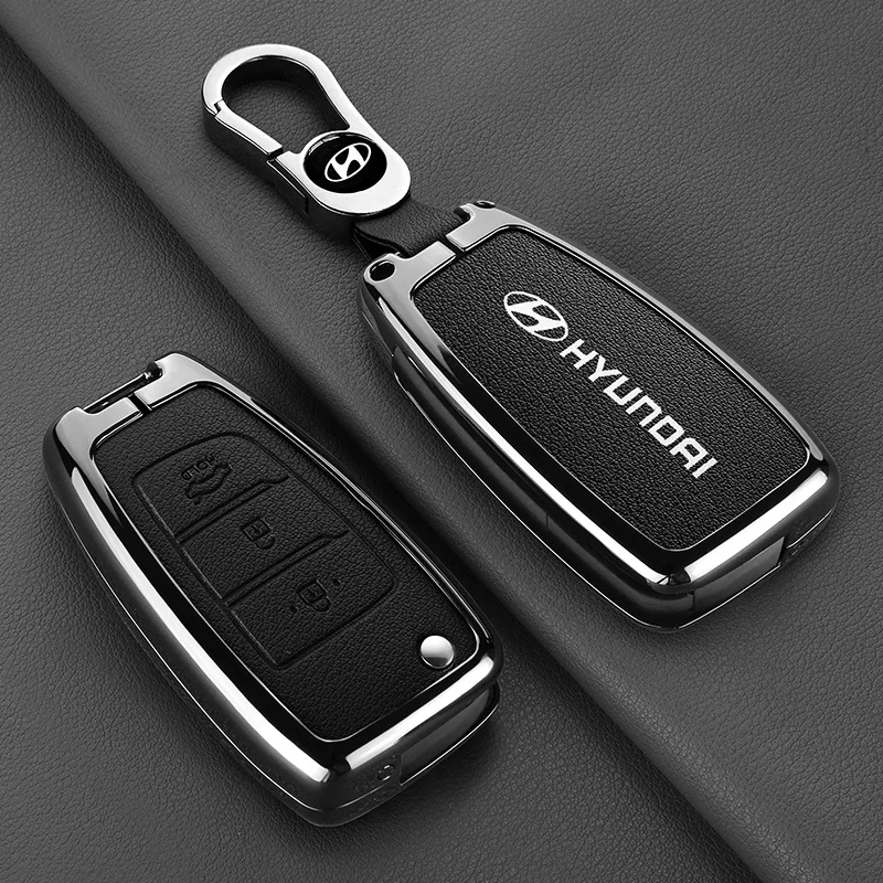 3 Tasten Zinklegierung Leder Auto Fernbedienung Schlüsselhülle für Hyundai i30 i20 i35 iX35 iX20 Solaris Verna Innenraum Autozubehör