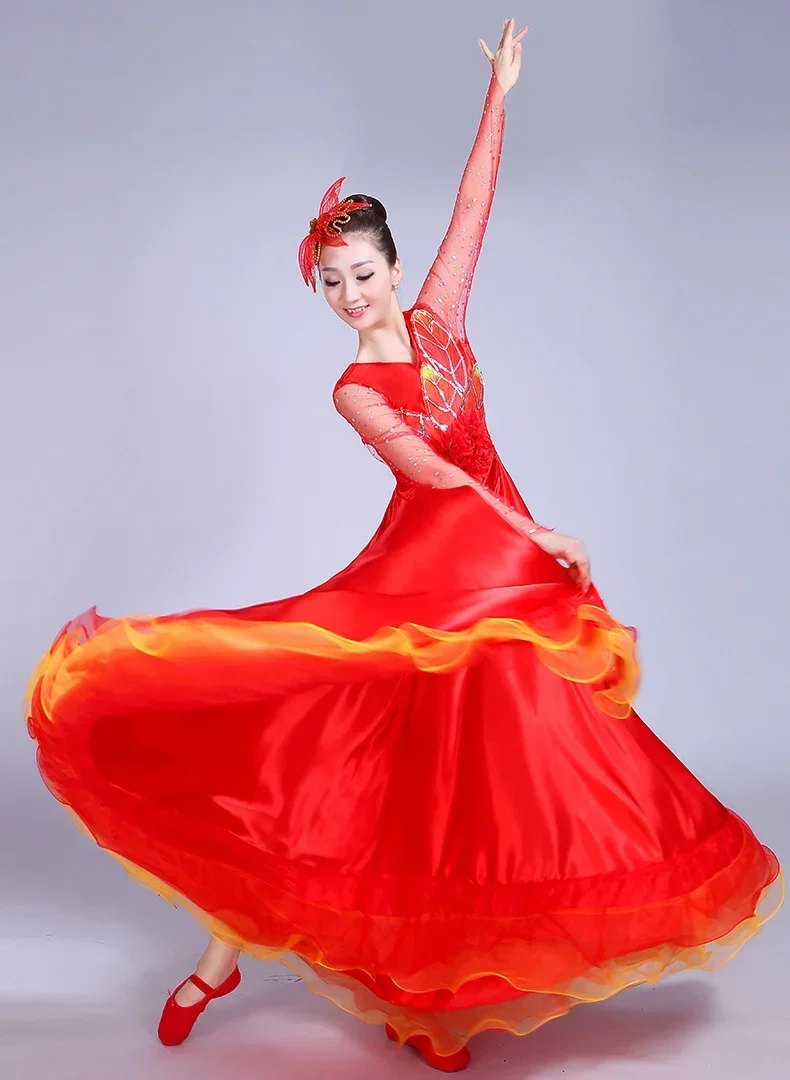 360 Graden Espanol Spaanse Vestido Flamenco Jurk Voor Vrouwen Podium Optreden Feest Falda Rode Flamenco Lange Rok Dansjurken