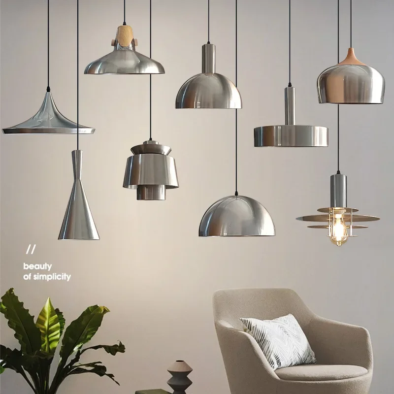 

Industrial style pendant lamp, stainless steel pendant lamp, silver spotlight, restaurant, café, modern decorative pendant light