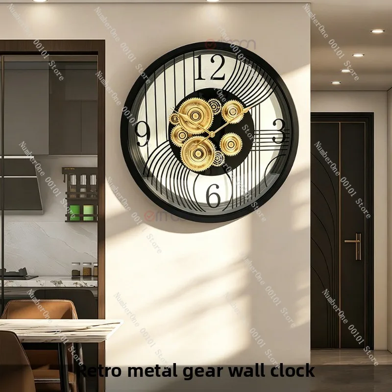 Mid Century Vintage Gear Wall Clock Round Industrial Decorative Clock For Bar Living Room Wall Decoration
