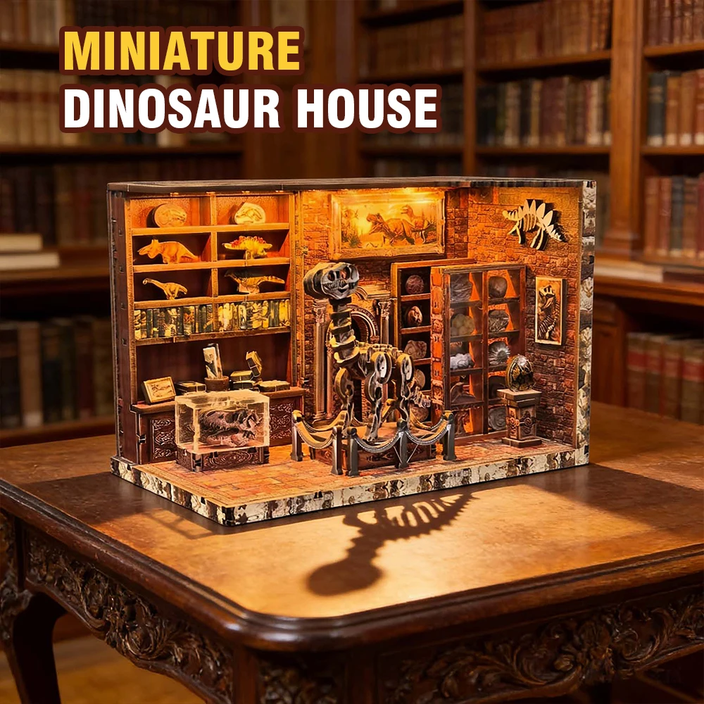 DIY Mini Dinosaur 3D Wooden Puzzle Set Simulation Prehistoric World Stereoscopic Scene Dinosaur Doomsday Handmade Gift