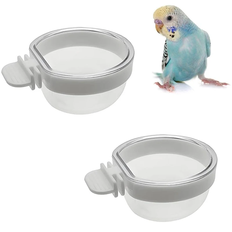 2PCS Tigela Transparente Desmontável para Pássaros, Copo de Plástico para Alimentos, Alimentador de Sementes e Água Conveniente para Papagaio, Canário e Tentilhão