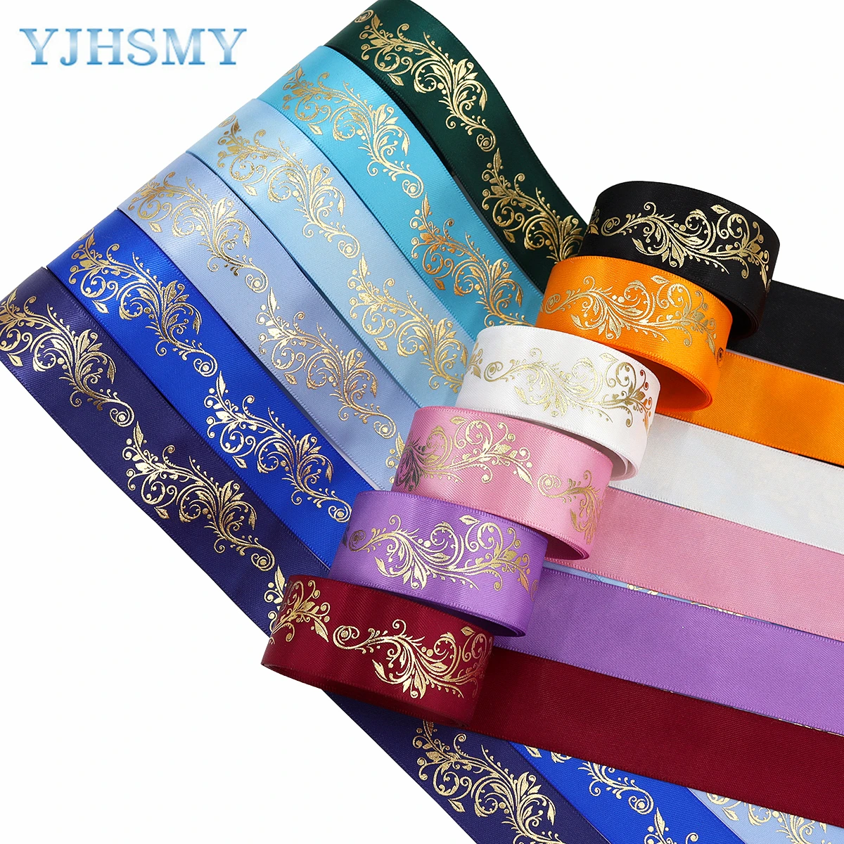 1 inch Gold Foil Satin Ribbon Printed Flower for DIY Craft Gift Wrapping Wedding Birthday Holiday Party Decoration 5 Yards