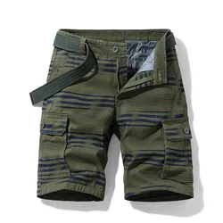 2023 new Pure Cotton Summer Mens Cargo Shorts Boys Casual Pocket Streetwear Male Long Bermuda Graphic Striped
