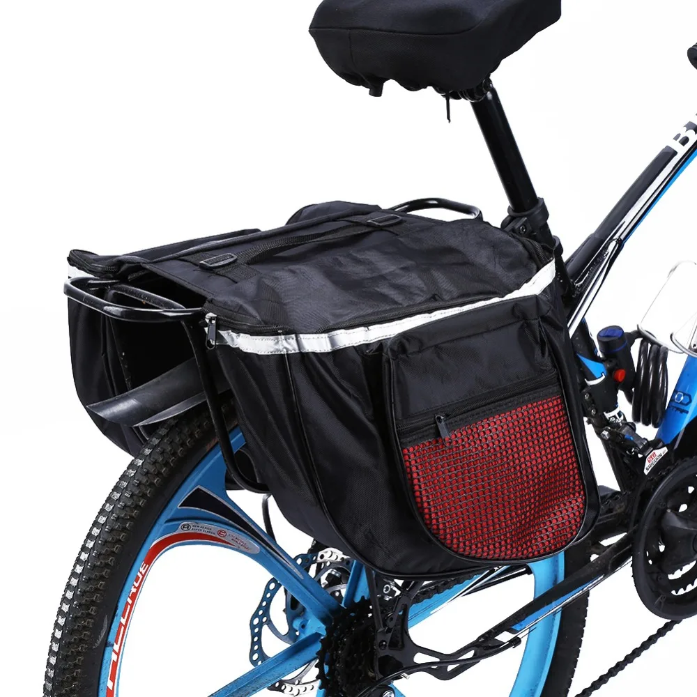 Sac de vélo de 25L avec crochets réglables, bandes réfléchissantes, sac double pour porte-bagages, tissu imperméable 600D