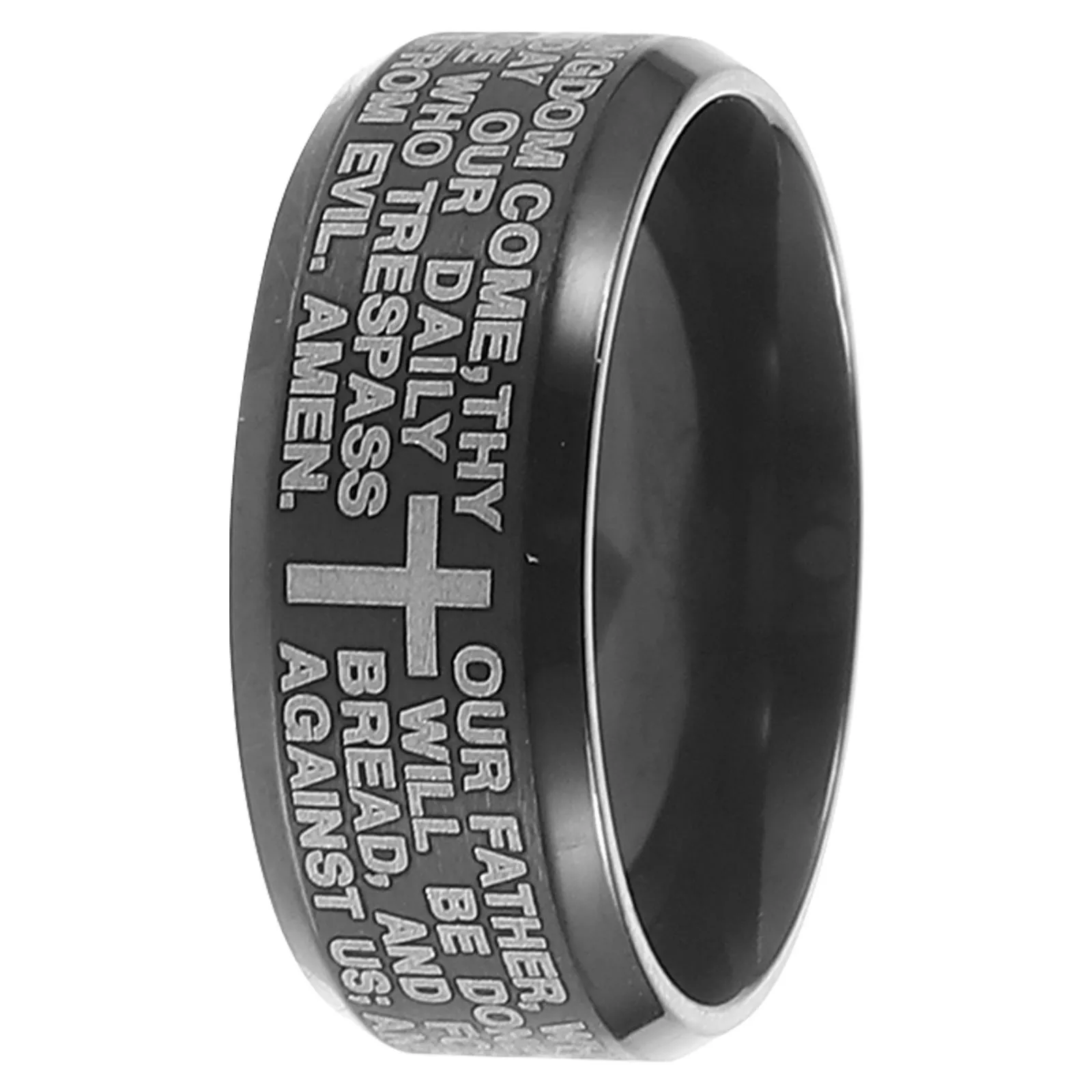 Stainless Steel Cross Men'S Biblical Prayer Ring Black Gold Durable Gift For Him Coin Ring Trendy Jewelry