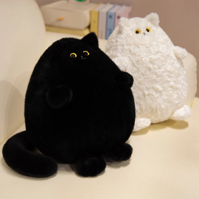 New Chubby Fat Cat Plush Toy Plump Obese Long-tailed Kitten Doll Soft Black & White Cat Plushie Animal Kitten Stuffed Pillow
