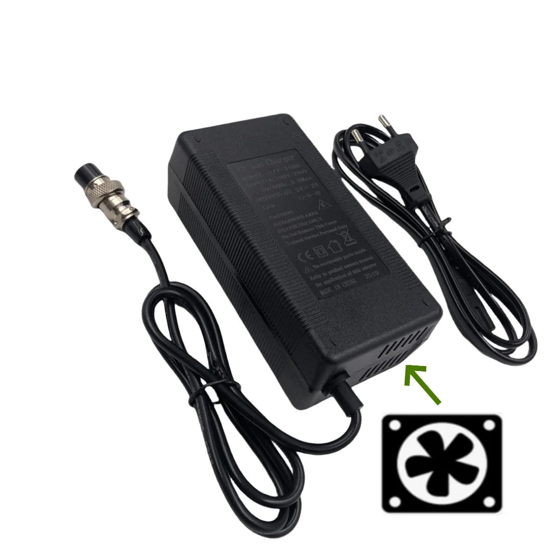 60V Charger 2A Output 67.2V/2A Charger For Wheelbarrow Harley Citycoco 16S 60V Lithium Battery GX16 Connector with Fan