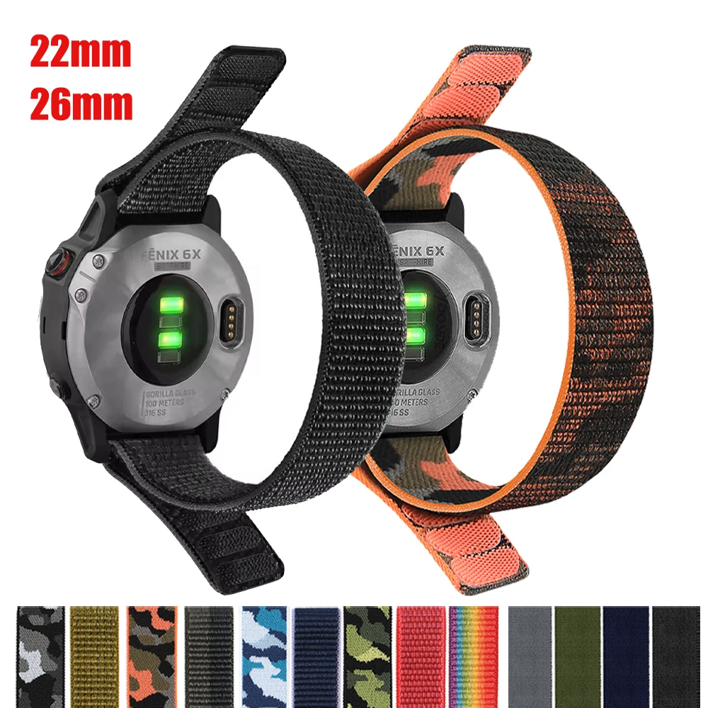 Nylon-Hakenschlaufenband 26/22 mm für Garmin Fenix8 pro 7X 7 6X 5Plus/Quatix 8/Descent Mk3i Strap Ersetzen Sie das Armband Forerunner 970 965