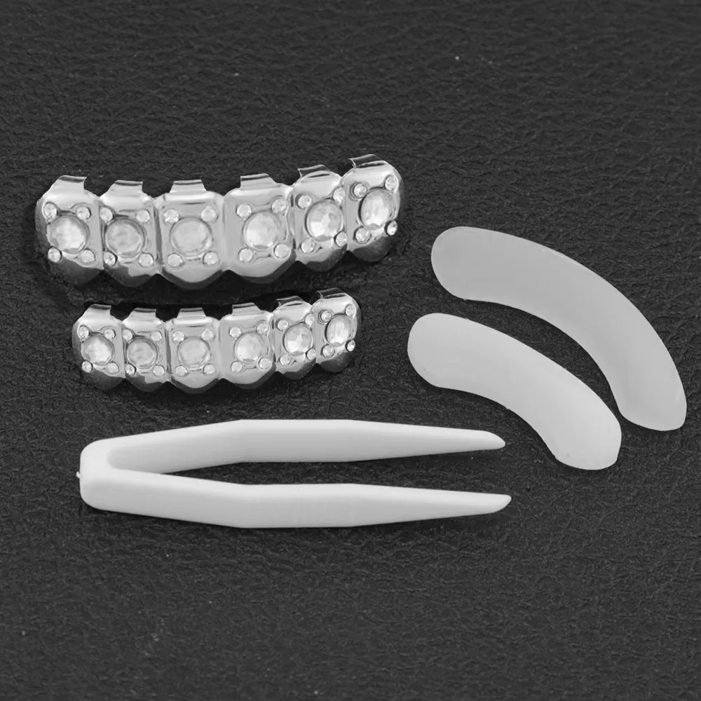 18k Gold Plated CZ Small Single Tooth Hip Hop Grill Halloween Teeth Grillz Caps Set For Christmas Gift