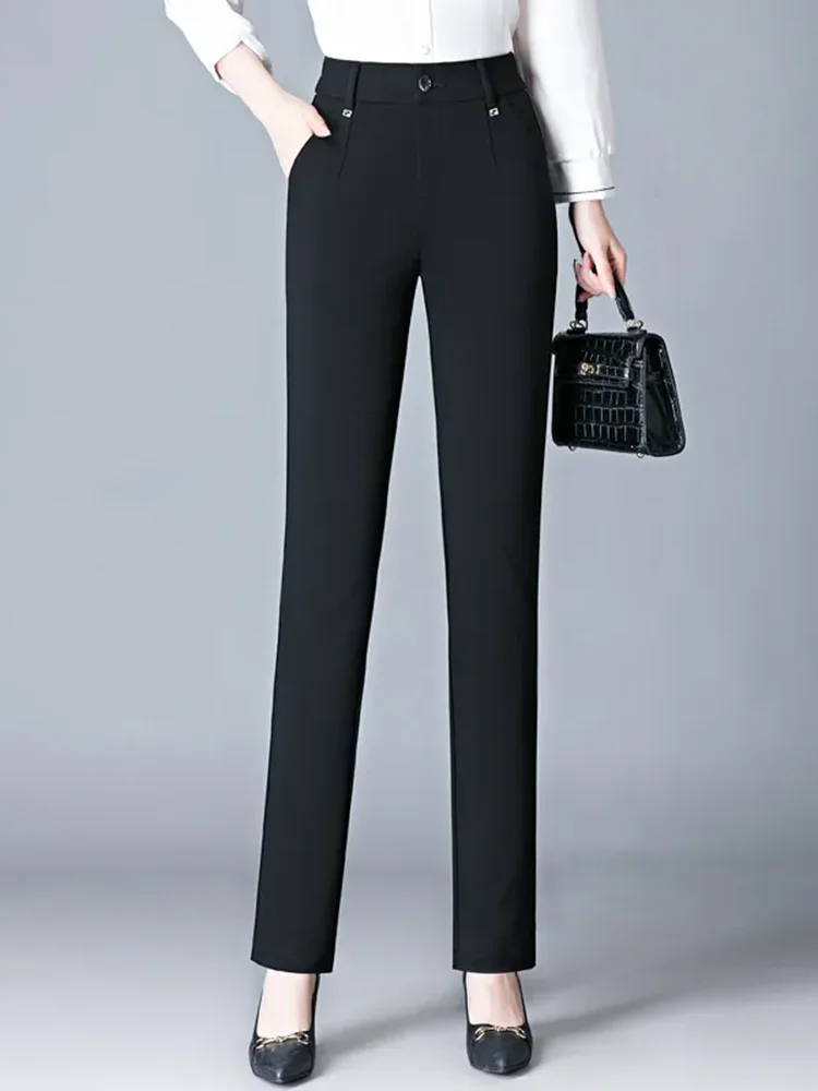 ฤดูใบไม้ผลิฤดูใบไม้ร่วง Elastic High เอวกางเกงผู้หญิง Ol Slim ตรง Pantalones เกาหลี Calca หญิงสบายๆกางเกง