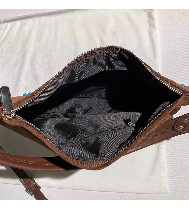 Outono inverno de luxo veludo moda lua saco contas frisado bolsa feminina senhora bolsa ombro mensageiro saco casual