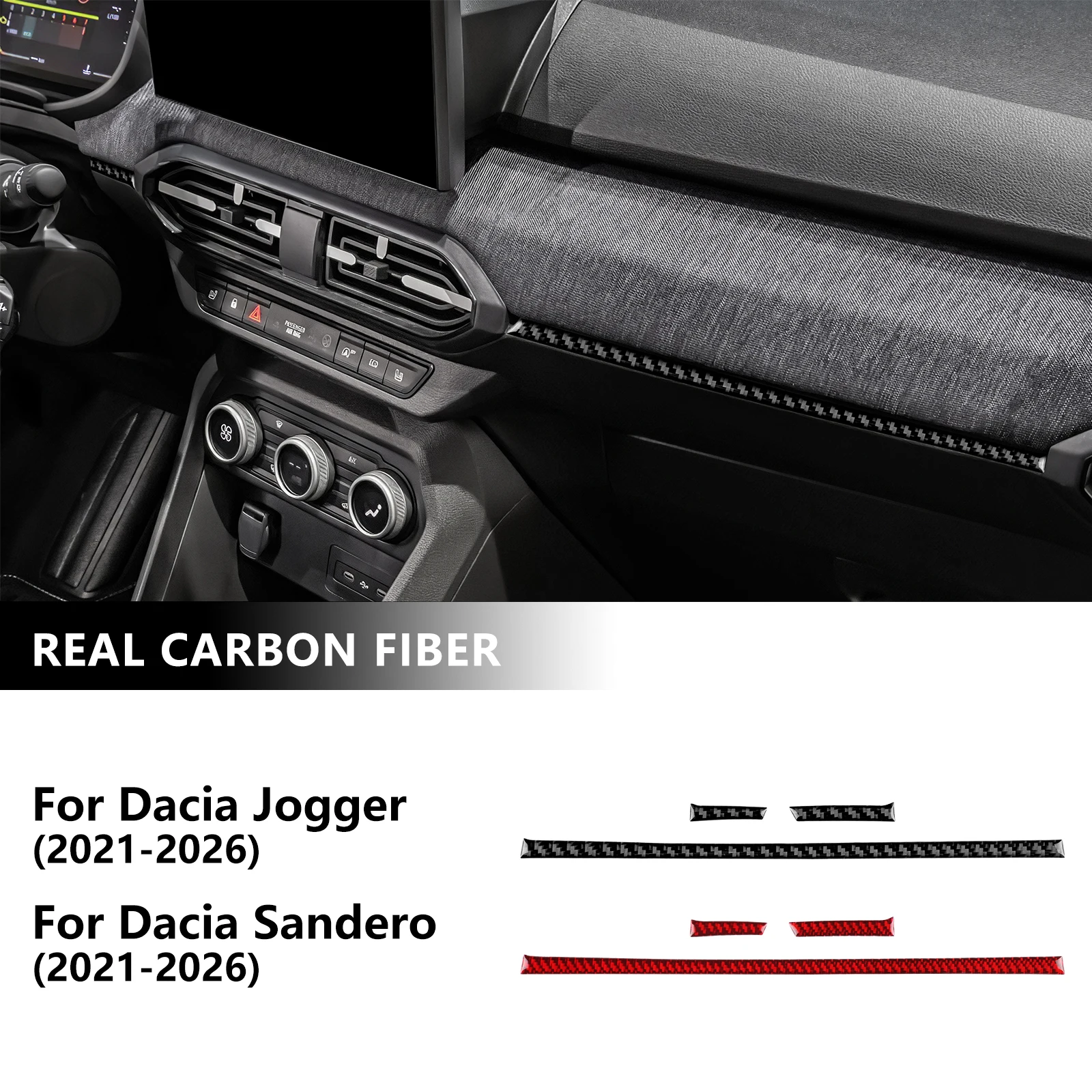 Car Instrument Panel Sticker For Dacia Jogger/Sandero 2021 2022 2023 2024 2025 2026 Real Soft Carbon Fiber Trim Accessories