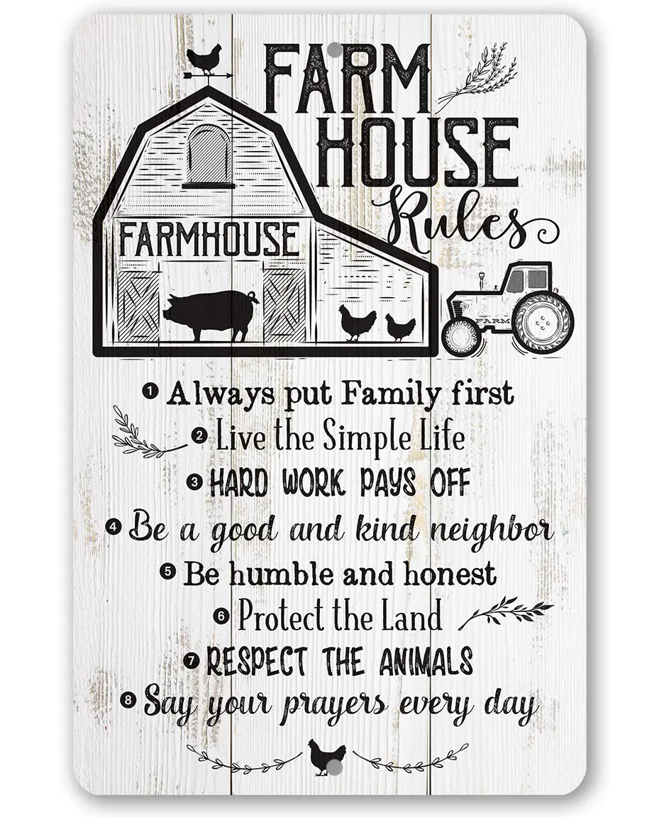 Règles de la ferme - Décoration murale, Affirmation positive inspirante pour la ferme, Décoration de maison de campagne et