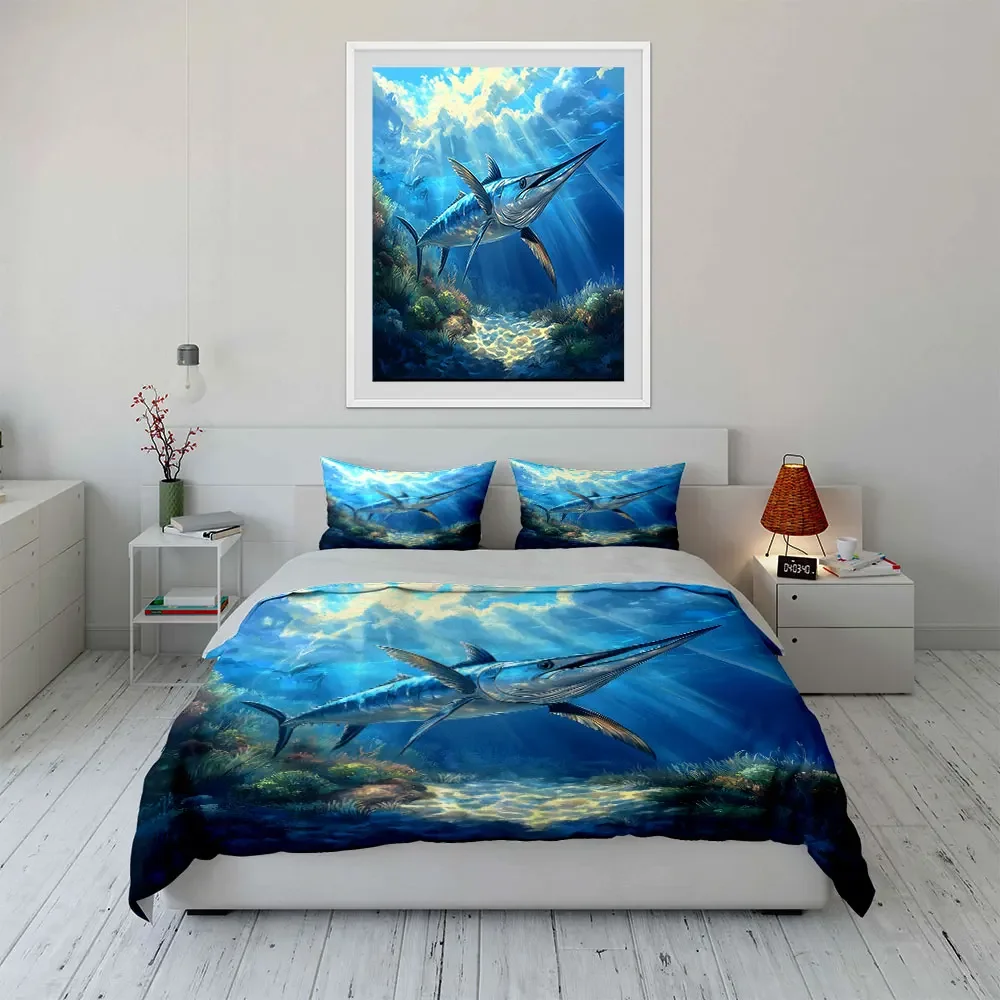 

"Underwater Marine Life Artwork Set" Multiple sizes kid's and adults' bedroom Exquisite 3PC bedding set, gift
