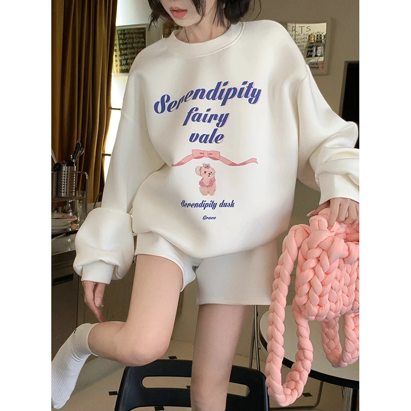 White Letter Cute Ladies Hoodie Harajuku Winter Print Top Aesthetic Funny Sweatshirt Clothes for Women