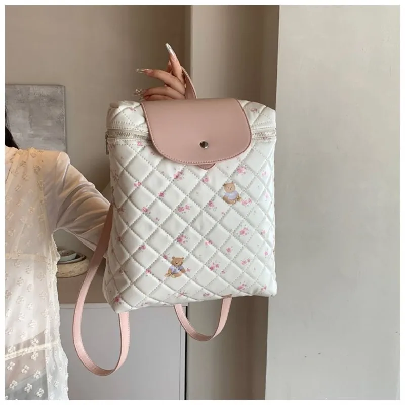 JIAERDI Harajuku nadruk z niedźwiedziem Y2k Mochila kobiety styl Preppy Pu skóra elegancki Mini plecak kobieta Vintage śliczne tornister plecaki