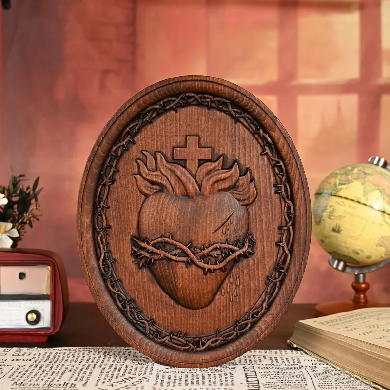 sculpture-religieuse-en-bois-sacre-cœur-sainte-famille-cœurs-sacres-–-decoration-murale