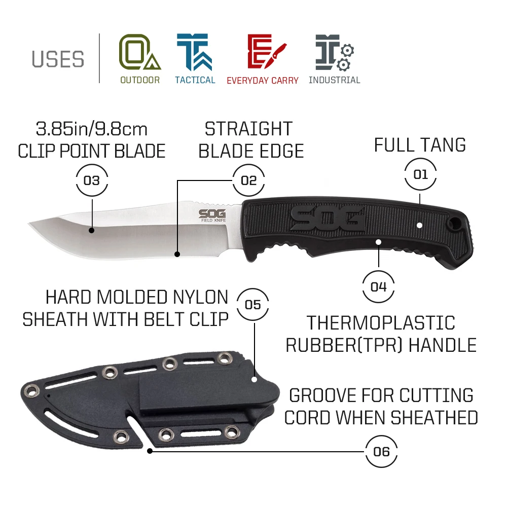 SOG Field Survival Knife Fixed Blades Hunting knives with case EDC Outdoor Camping bushcraft equipment Utility Knife Hand Tools