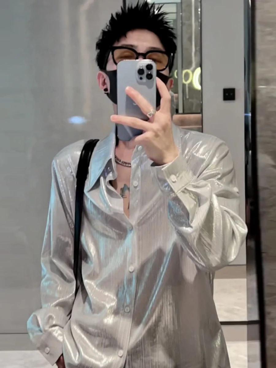 

Faionable Casual Unironed Long Sve Men's irt Spring Summer New Loose Sle Haome Collar Pure Color All Seasons