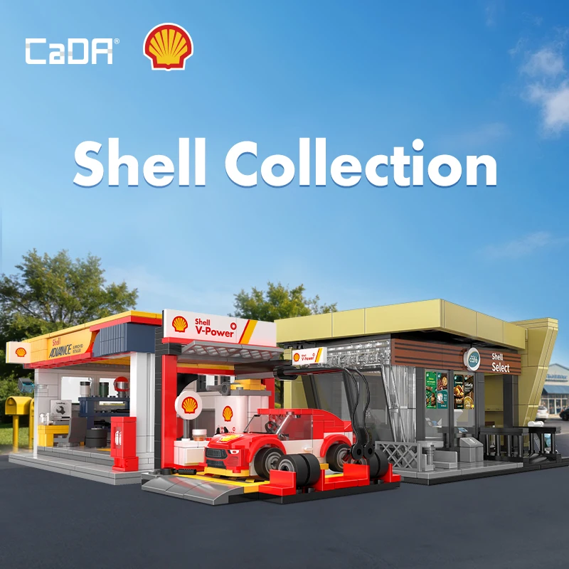 Cada City View Tankstelle Modulare Café-Gebäude Bausteine Sportwagen-Gehäuse Einzelhandelsstation Ziegelstein-Modellbausatz Geschenk für Erwachsene