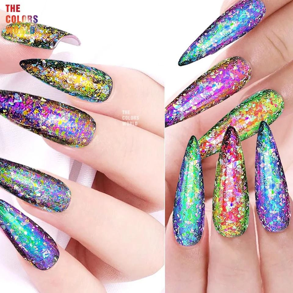 TCT-975 British Vintage Holographic Chameleon Flakes Foil Set Retro Color-Shifting Nail Art Foils Duochrome Chrome Nail Flakes
