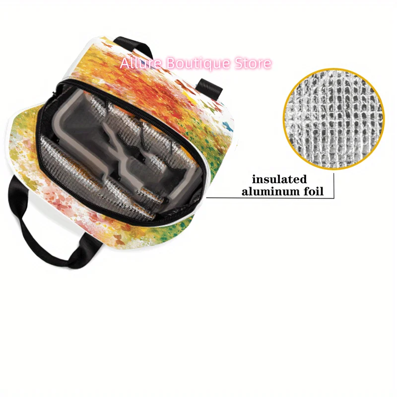 1pc 2D Printing Daisy Floral Pattern Portable Insulated Lunch Bag, Reusable Large-Capacity Picnic Box, Waterproof Handbag, Suita