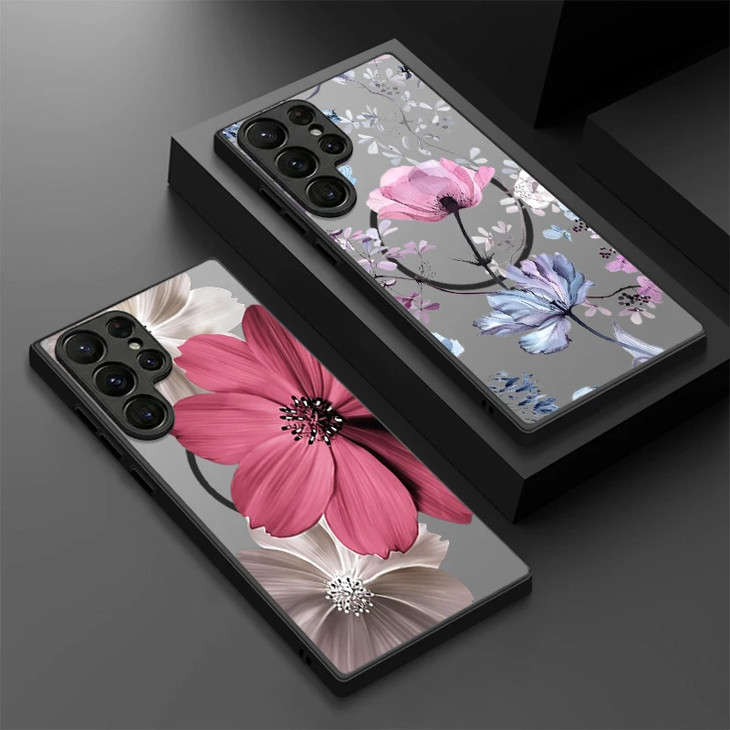 Realistic Flower Pattern Magnetic Phone Case For Samsung Galaxy S26 S23 S24 Ultra S25 FE S22 Plus S25Edge For Magsafe Hard Cover
