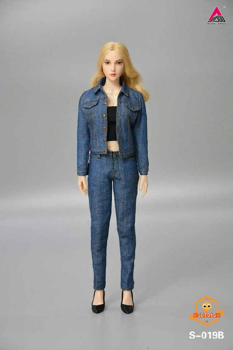 SGTOYS S-019 1/6 Denim Suit Lapel Long Sleeve Top Pants High Heels Casual Clothes Model Fit 12inch Female Soldier Action Figure