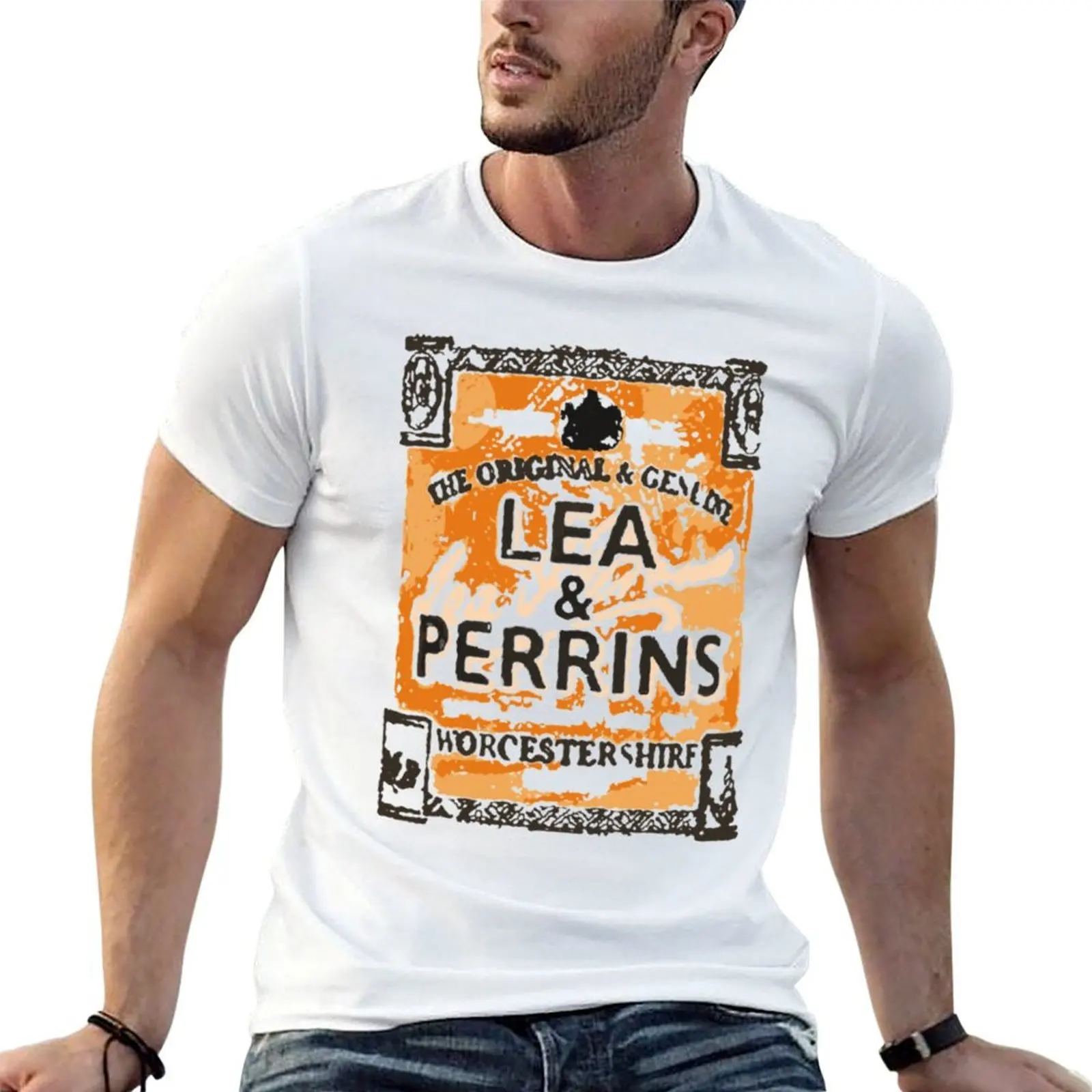 Camiseta con estampado de la etiqueta de la salsa Worcestershire de Lea & Perrins, informal, de manga corta