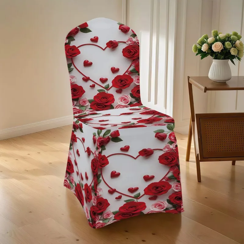 Romantic rose & heart stretch chair cover. Washable, non-slip, easy to install. Ideal for weddings, anniversaries & gifting.