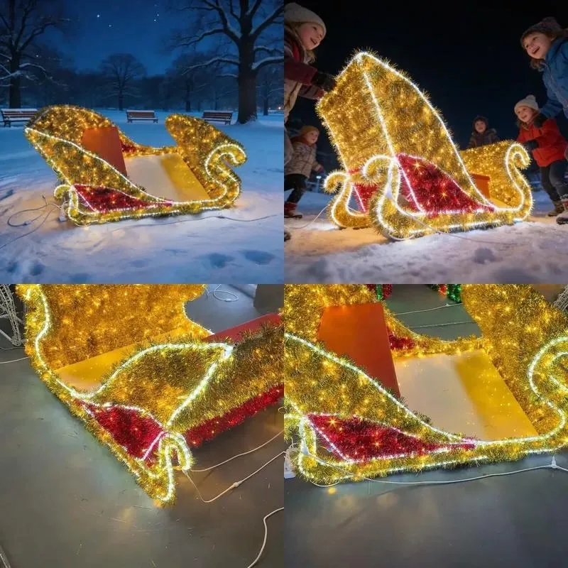 Custom Outdoor Giant 3D LED Santa Sleigh Light IP65 Waterproof Rechargeable Landscape Christmas New Year Holiday Decoration