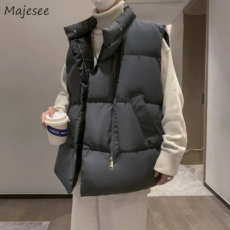 

Vests Men High Street Fashion Clothing Outwear Winter Sleeveless Teens Dynamic Warm Minimalist Pure Color Cool Handsome Ulzzang