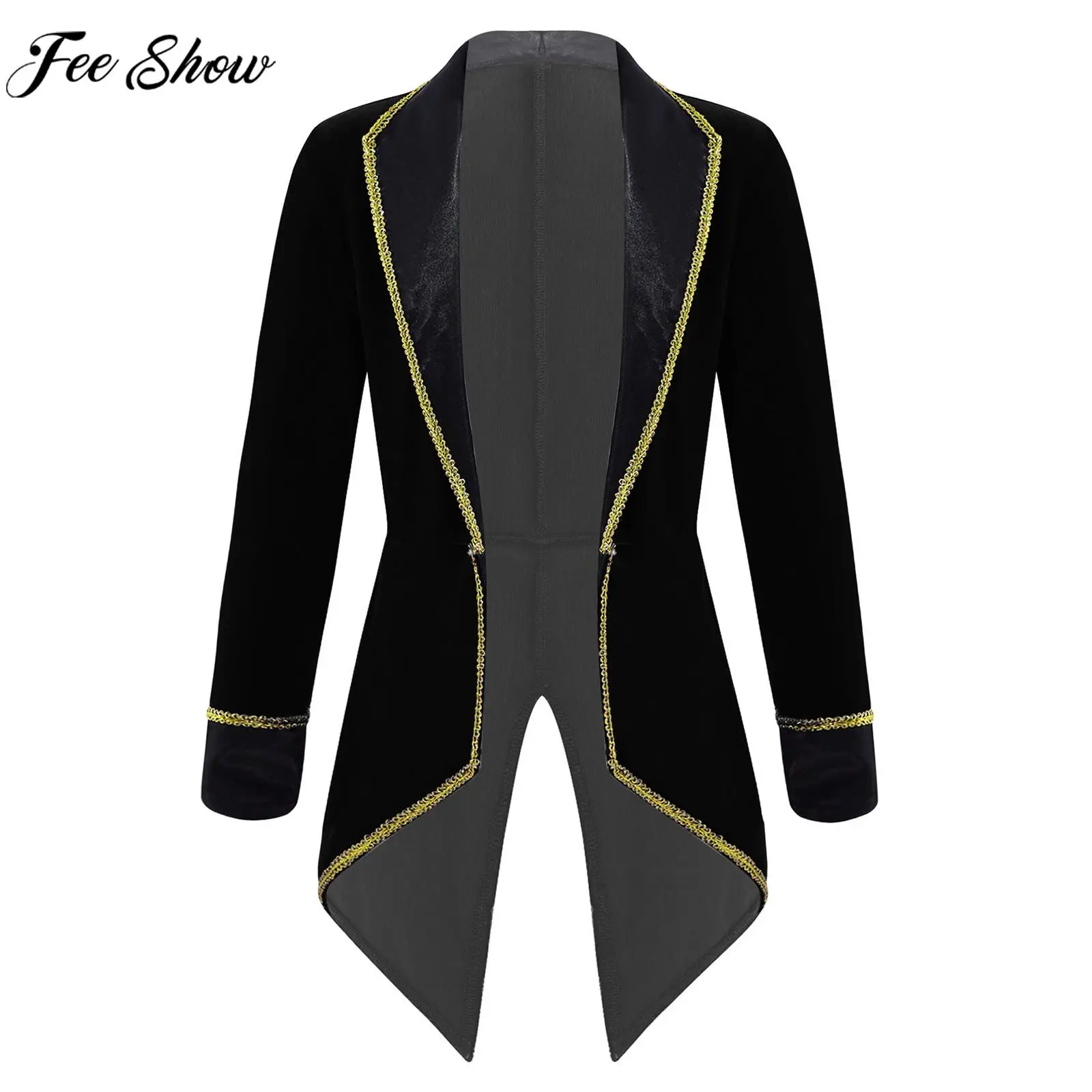 Children Boys Girls Circus Ringmaster Magician Showman Cosplay Costume Long Sleeve Lapel Velvet Tailcoat for Halloween Carnival