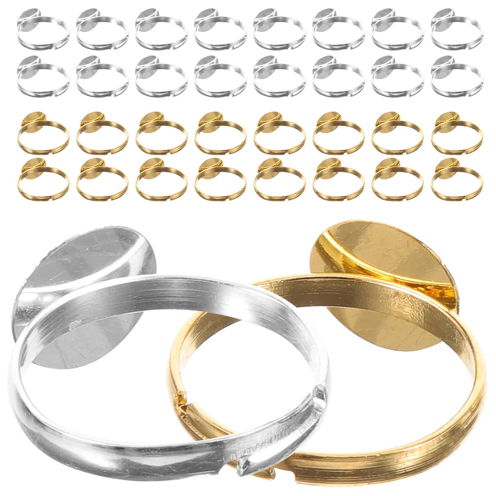 40 قطعة من علبة الحلقات المسطحة، قاعدة حلقية مسطحة قابلة للتعديل، إكسسوارات صنع المجوهرات DIY لحلقات الأصابع الفريدة، العثور على الحرف اليدوية الممتازة
