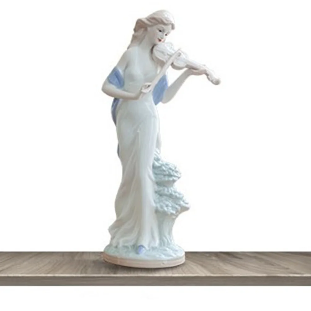 

White Ceramic Figure Statue European Style Playing Violin Desktop Decoration Table Ornament Unique Home Craft Desktop Decoration