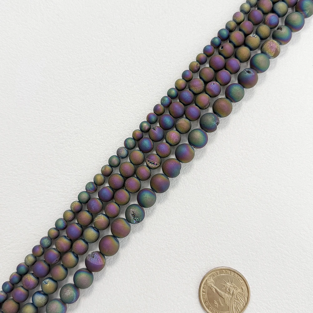 One Loose 25% Geode Druzy Matte Rainbow Evil Smile Mouth Agate Round Loose Beads 15