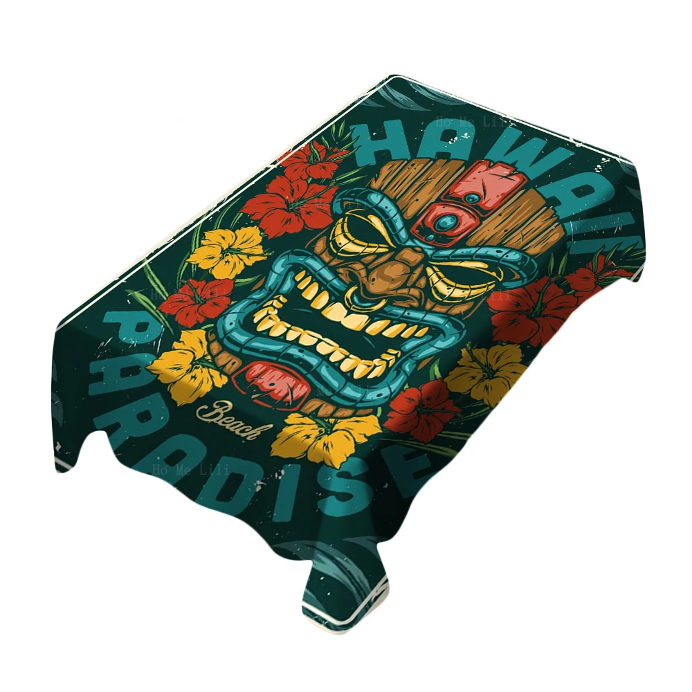 Old Hawaiian Tribal Angry Tiki Mask Tropical Cute And Classic Halloween Poster Exoticism Tablecloth By Ho Me Lili For Table Deco