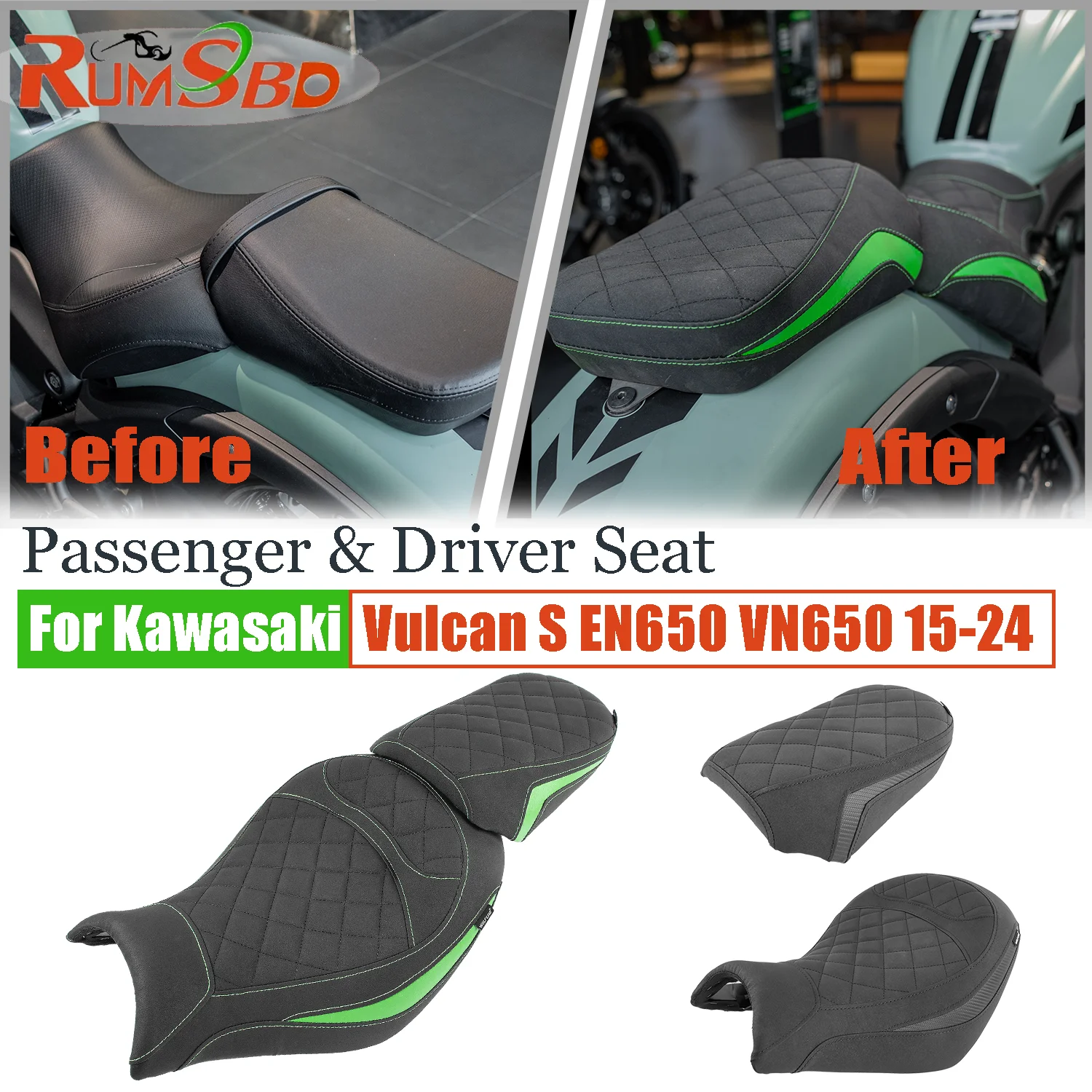 For Kawasaki Vulcan S EN650 VN650 2015-2023 2024 Motorcycle Passenger Driver Seat Front Rear Cushion Cover Pads Accessories