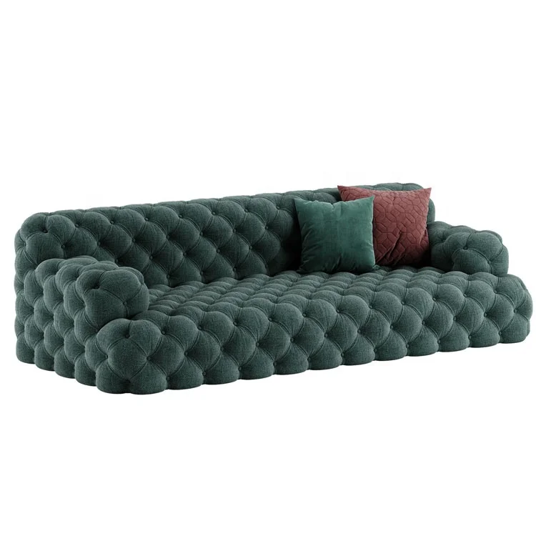 Button Tufted Upholstered Sharp green Fabric Sofa/Stylish Velvet Chesterfield Couch Sofa/American Hot-Sale Living Room Sofa